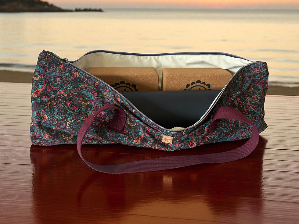 Thumbnail: large yoga mat bag in burgundy needlecord with strong canvas straps