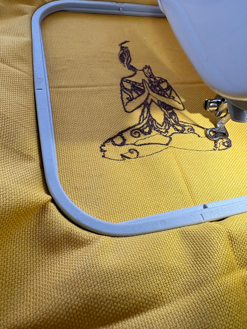 Thumbnail: ochre yellow yoga mat bag with embroidered lotus girl