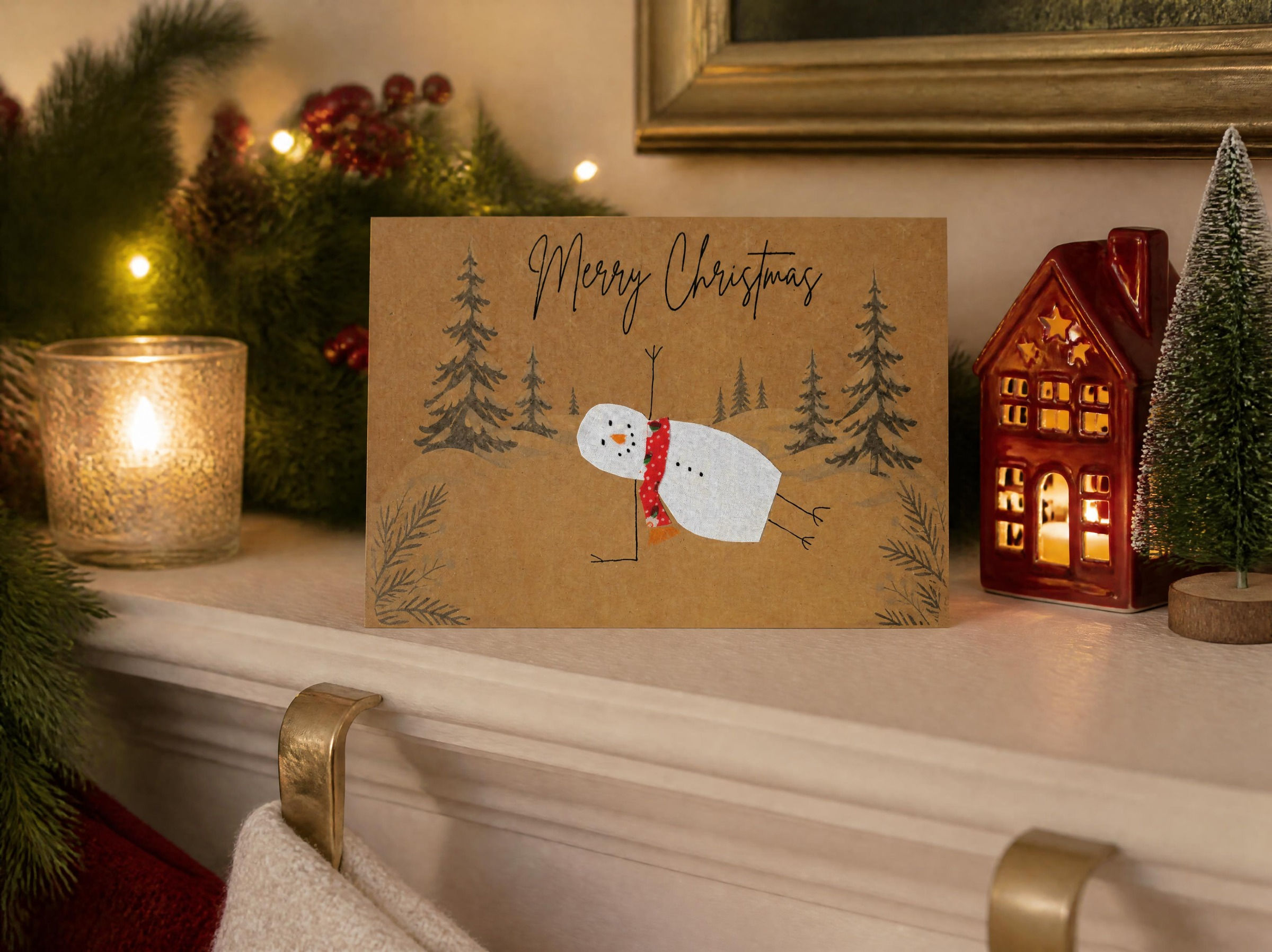 side plank snowman yoga pose christmas card