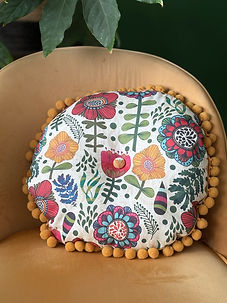 boho meditation cushion with pom pom trim