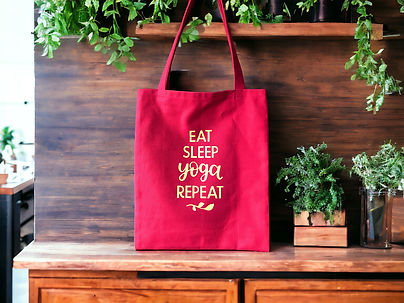 eat sleep yoga repeat ruby red yoga tote bag