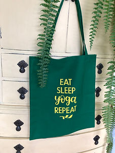 eat sleep yoga repeat green tote bag