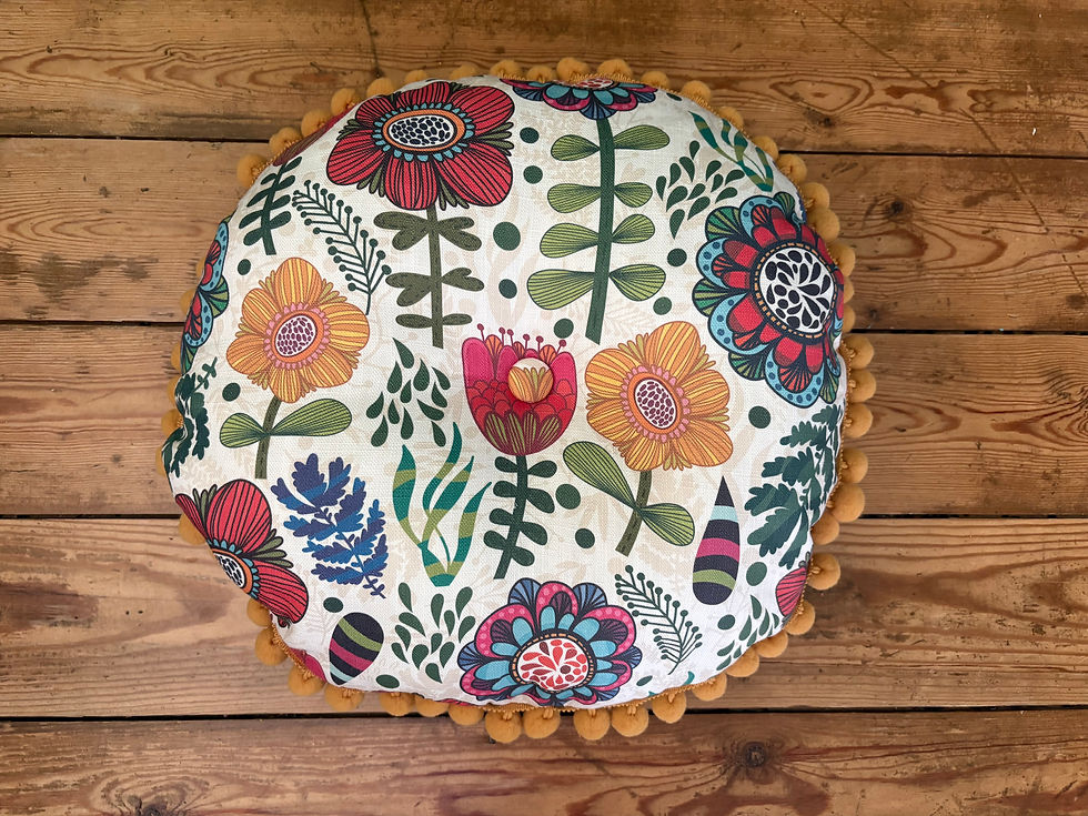 boho meditation cushion with pom pom trim