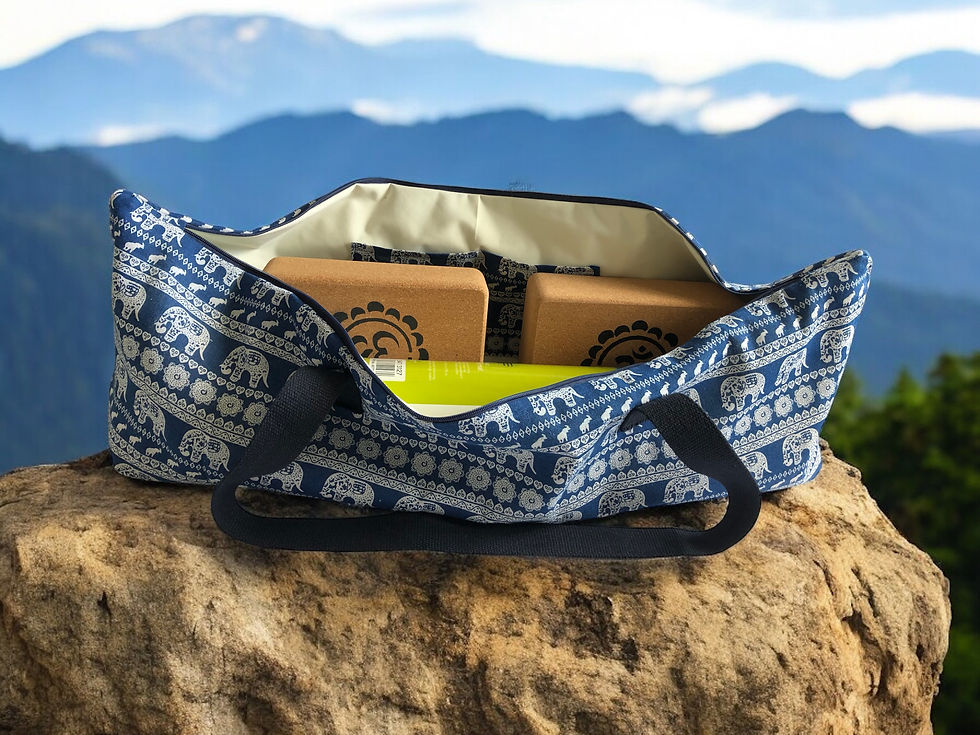 Thumbnail: large elephant yoga mat bag in navy blue showing inside of the bag