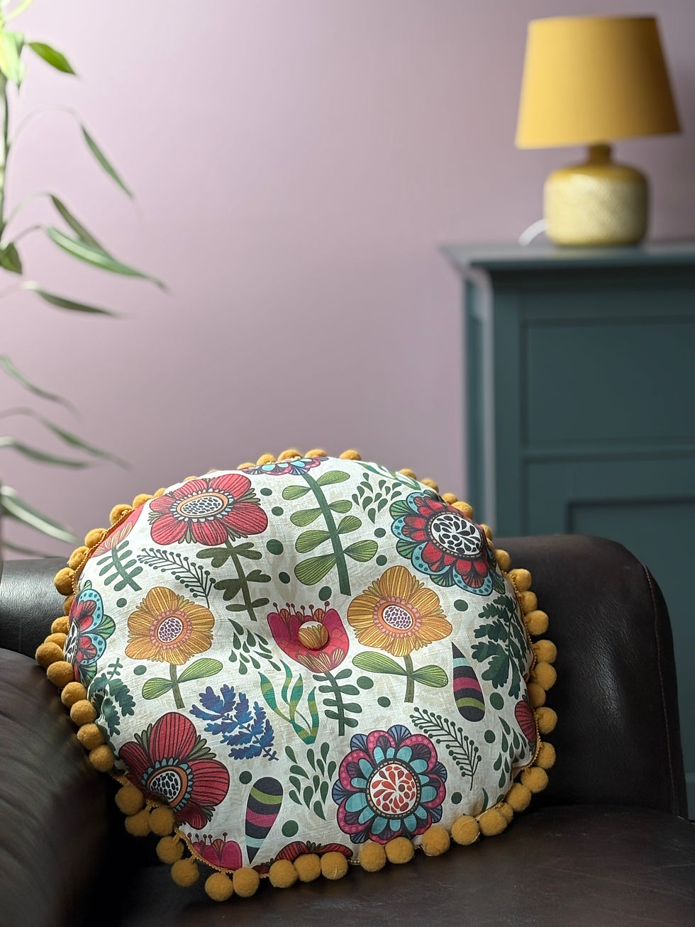 Thumbnail: boho meditation cushion with pom pom trim