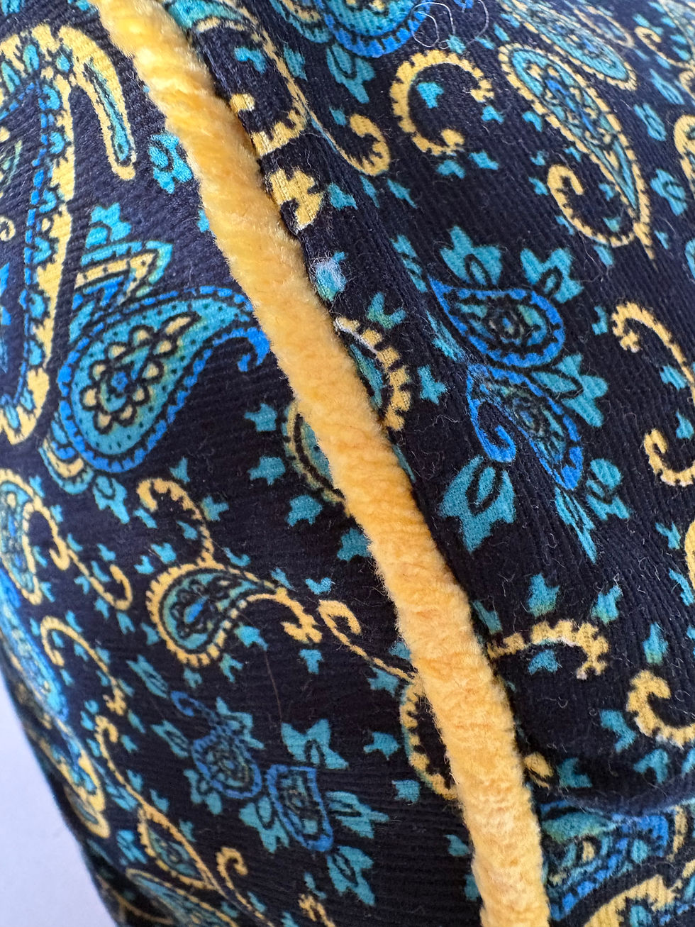 Thumbnail: navy paisley yoga bolster cushion with lemon trim