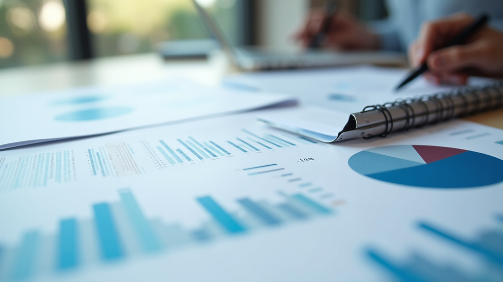 Close-up view of a financial report with charts and numbers