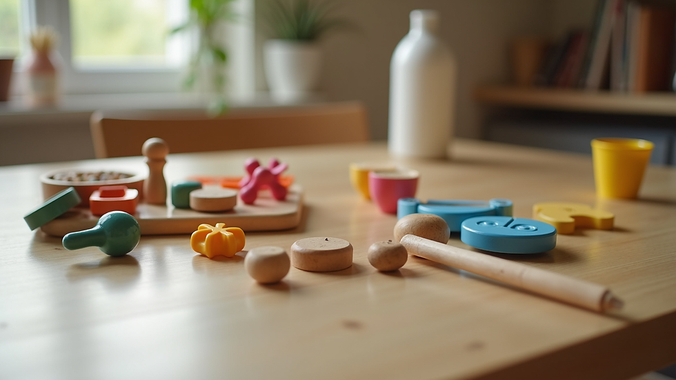 Close-up view of sensory therapy tools arranged neatly on a table