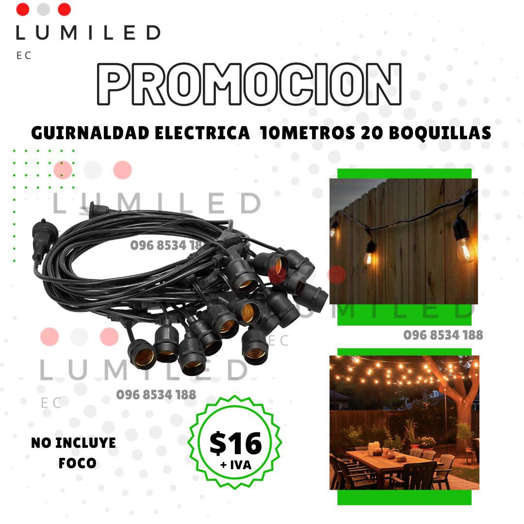 GUIRNALDA ELECTRICA 10 METROS 20 BOQUILLAS SIN FOCOS