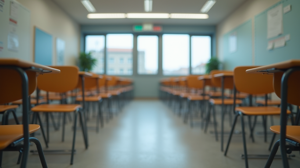 Eye-level view of a classroom with educational resources on display