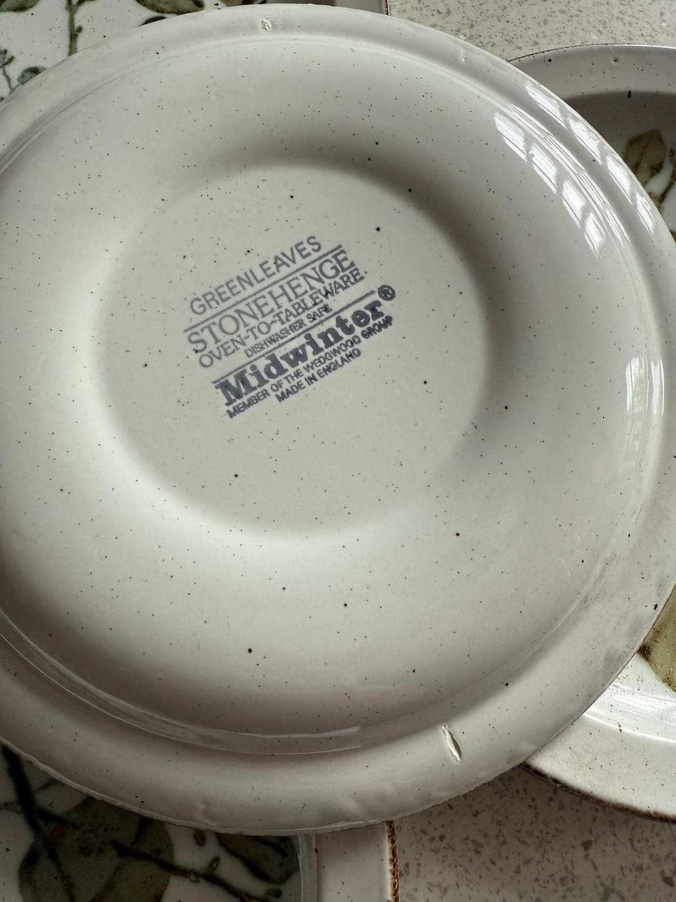 Thumbnail: Midwinter. Stonehenge. Green Leaves. 4 Dinner Plates