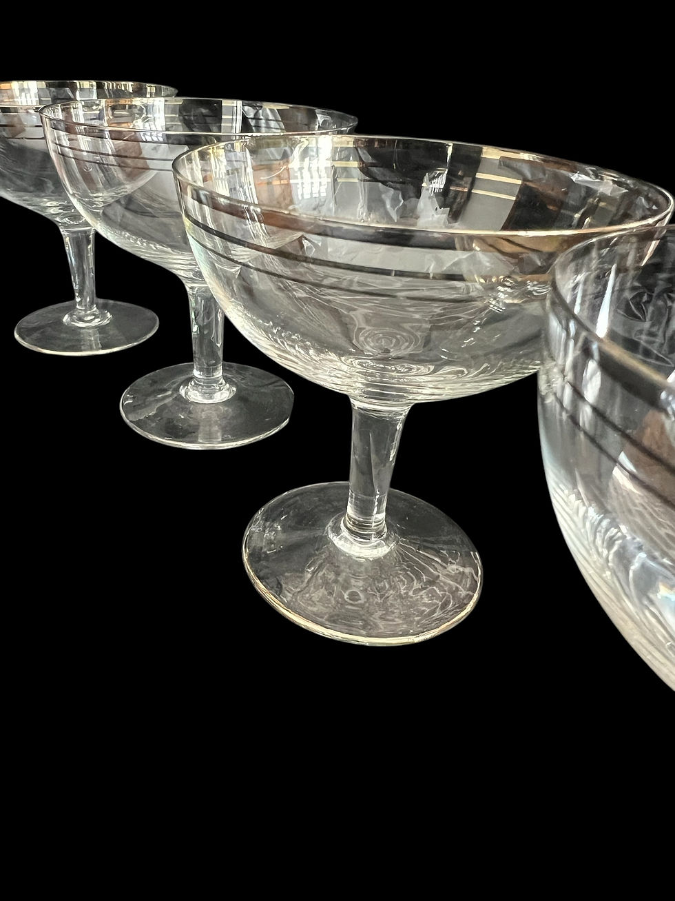 Прев'ю: 6 Vintage Glass Gold Rim Champagne Coupe Glasses 