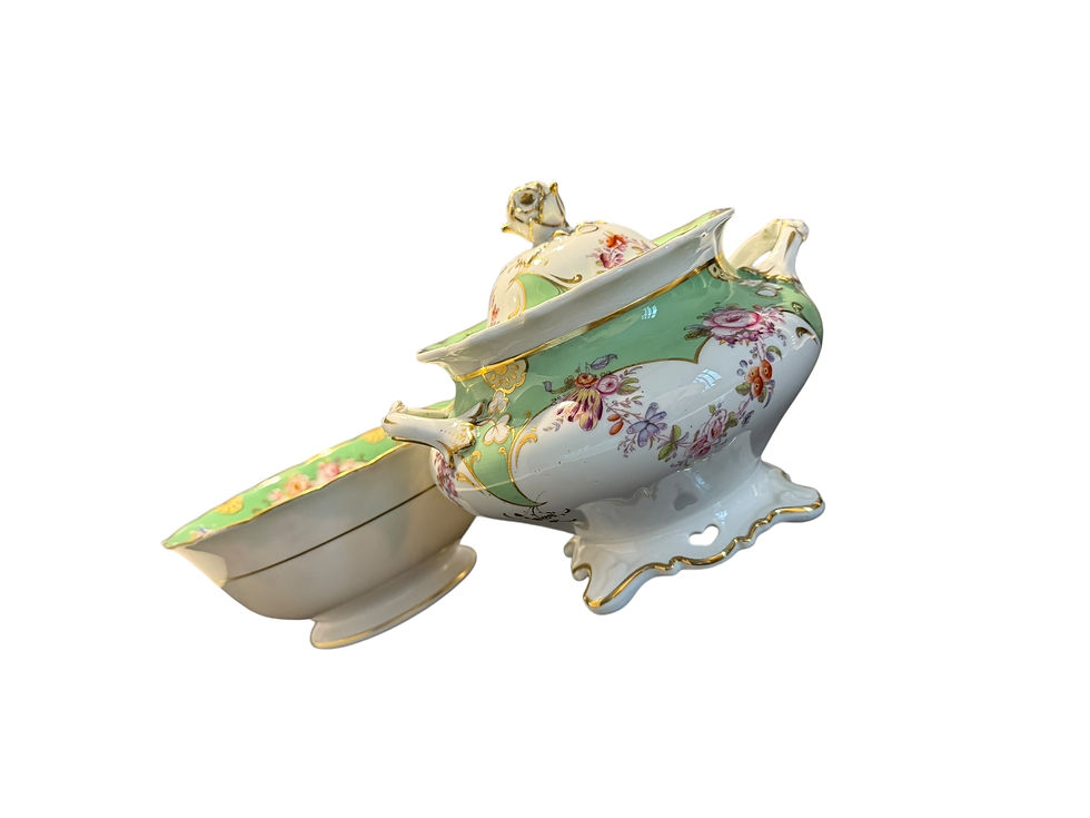Thumbnail: Antique Rockingham. GREEN. Lidded Sucriere & Bowl