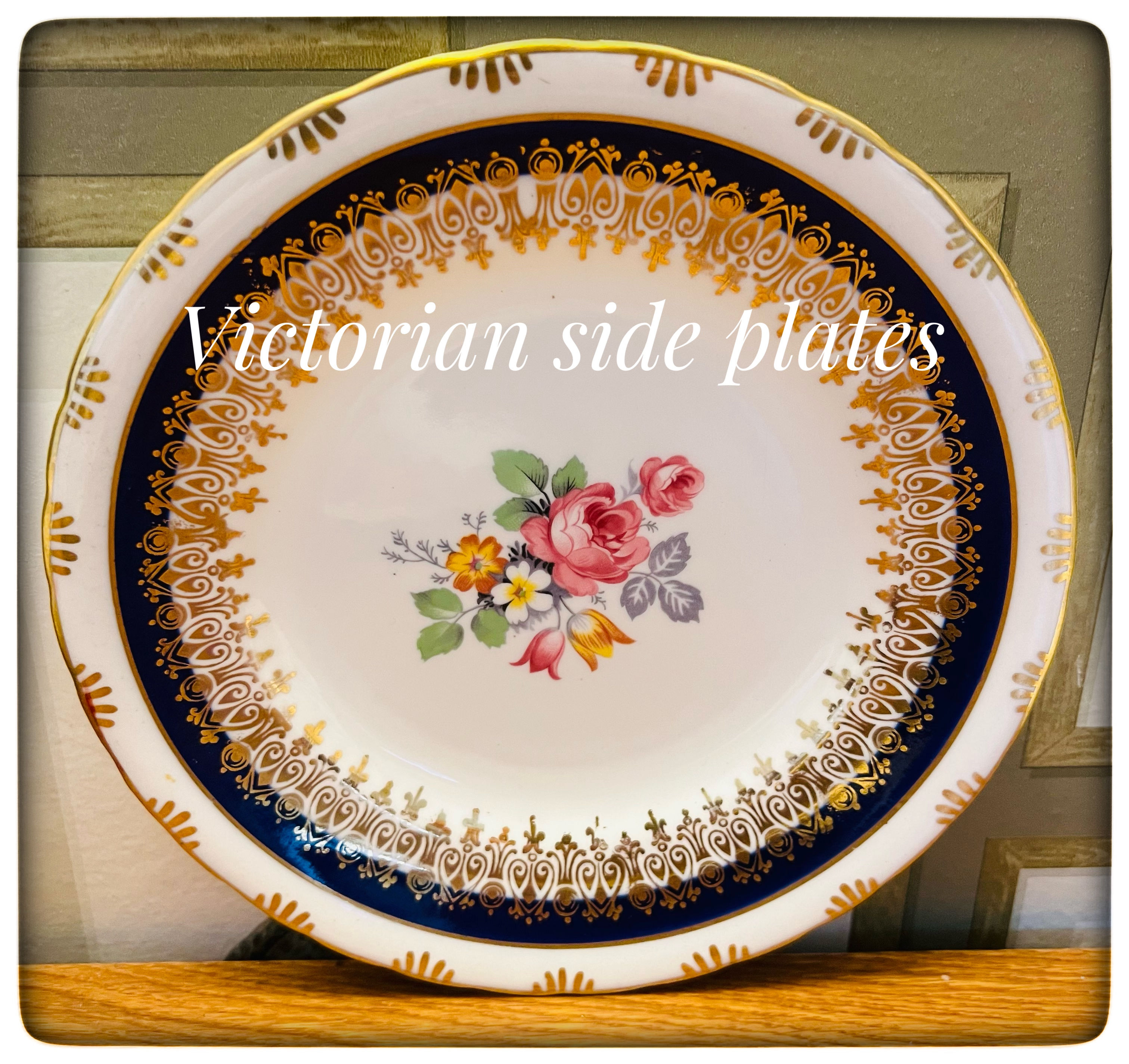 6 Victorian side plates. 18cm. Cobalt blue. 