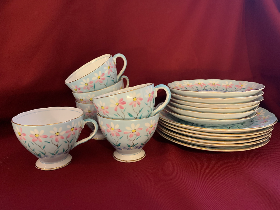 Thumbnail: Foley china. Sky blue floral trio