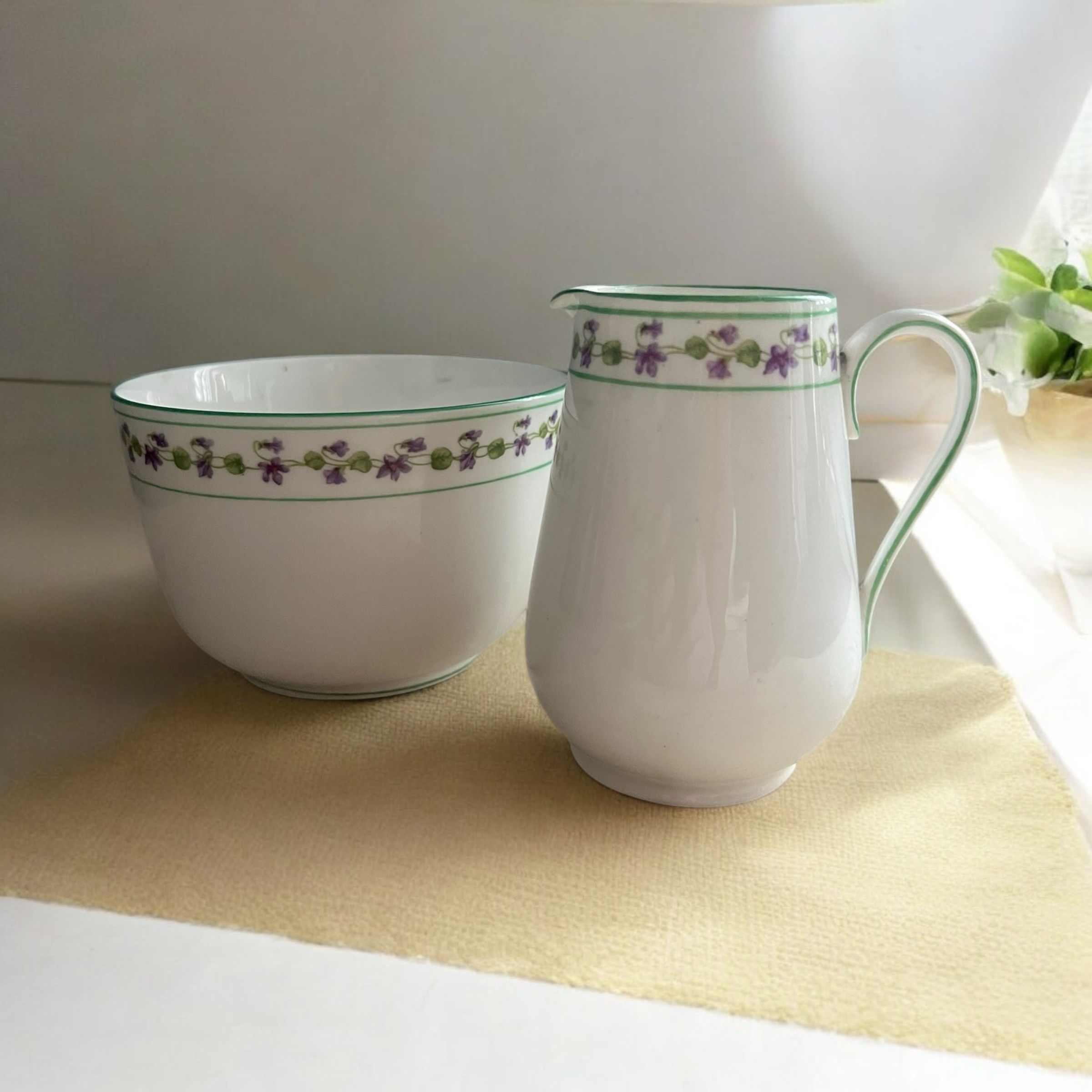 Lilac Flower. Antique creamer jug & bowl