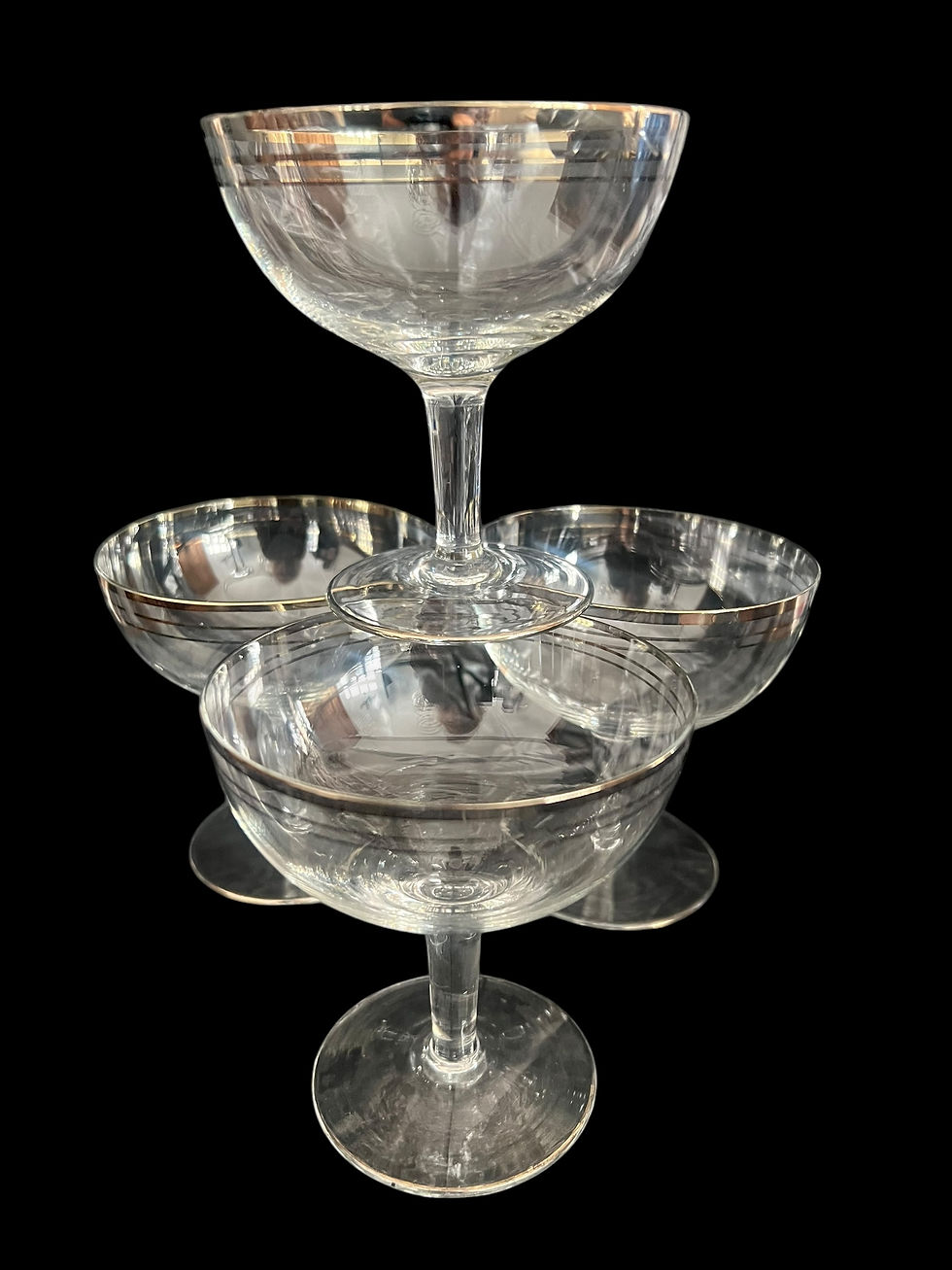 Прев'ю: 6 Vintage Glass Gold Rim Champagne Coupe Glasses 