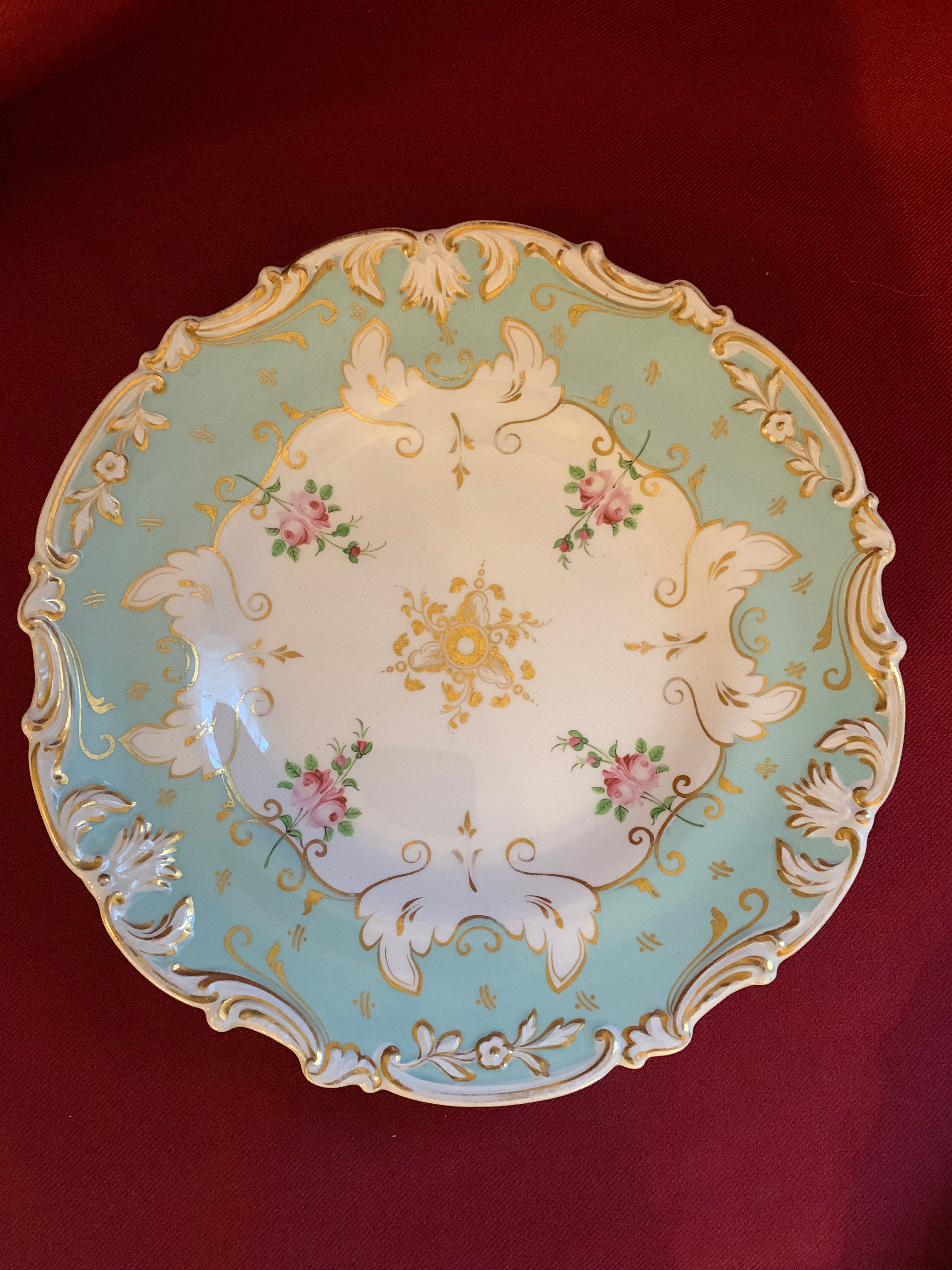 Large Antique plates. Turquoise & Gold