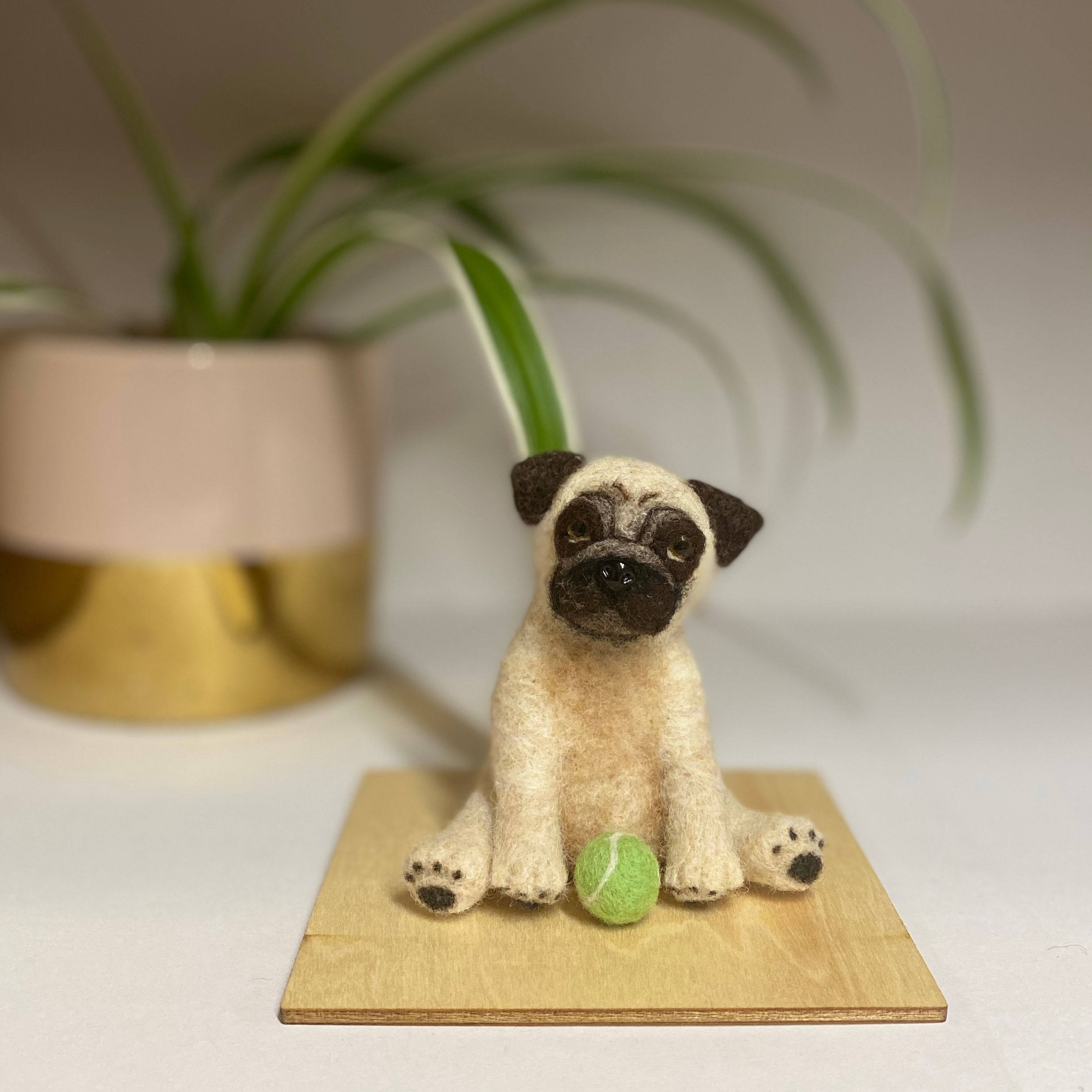 Miniature Needle Felted Pug 8cm Tall