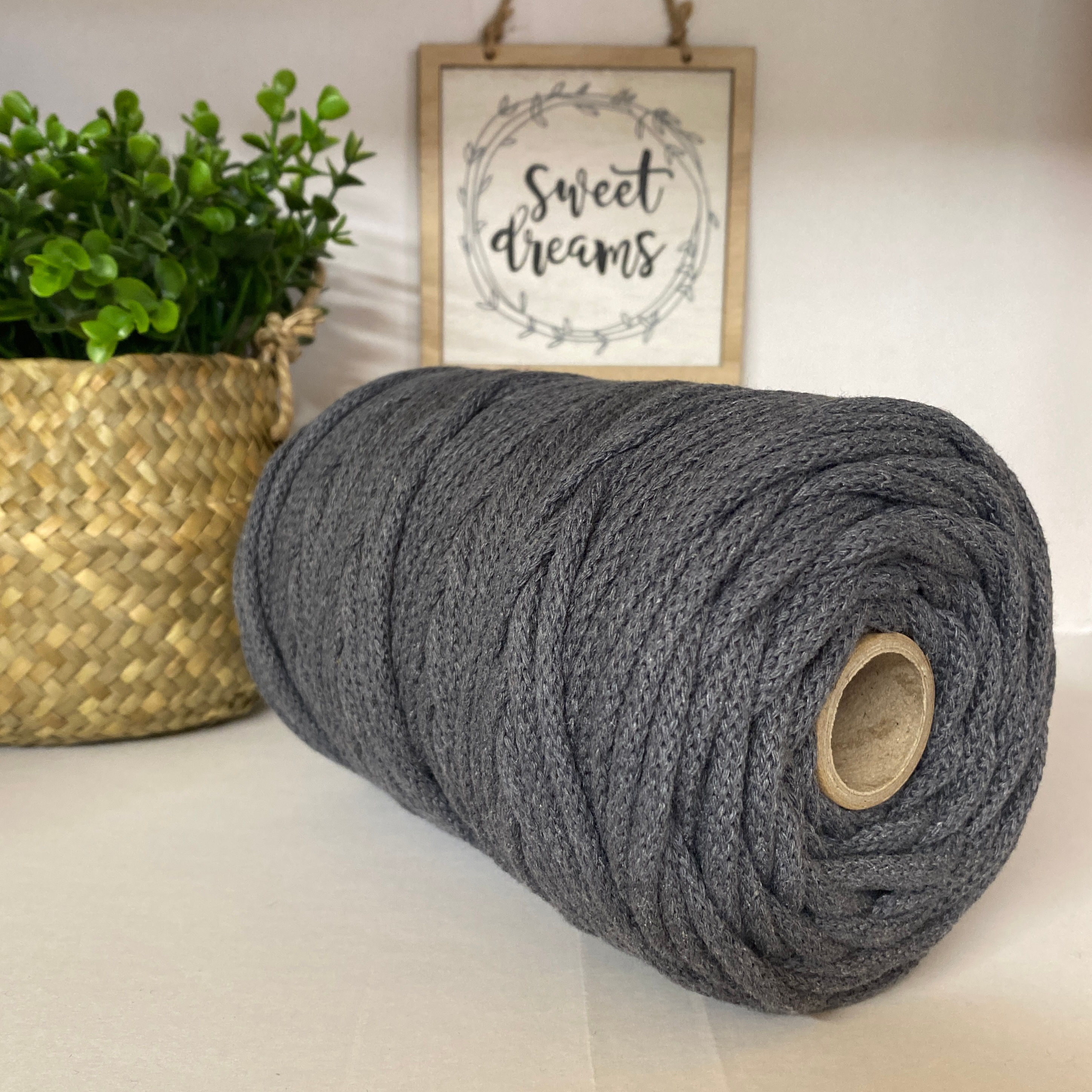 100m Braided Macramé Cord 5mm  - Dark Grey