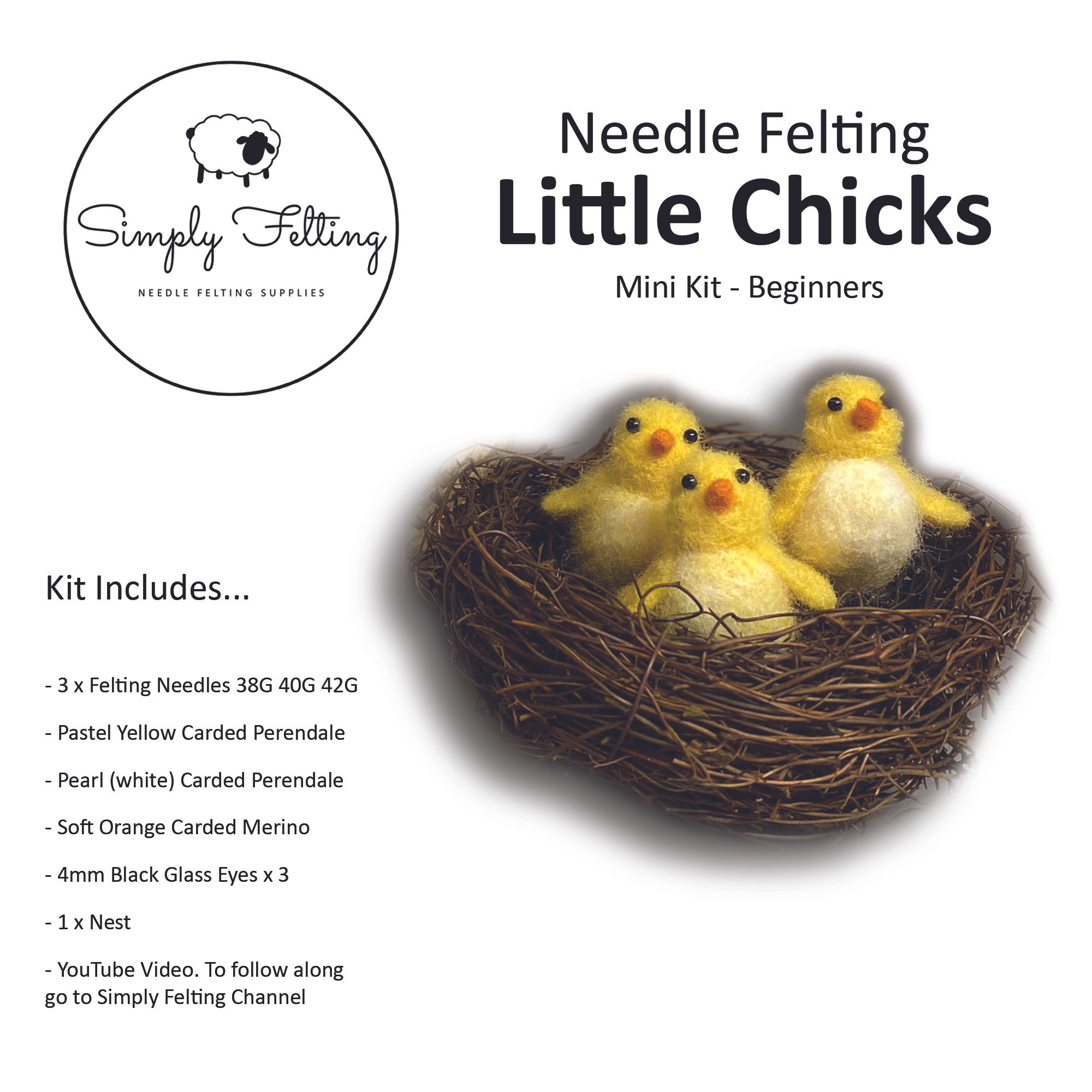 Needle Felting Chicks - Wool Pack, Nest & Templates ONLY - Follow along Video