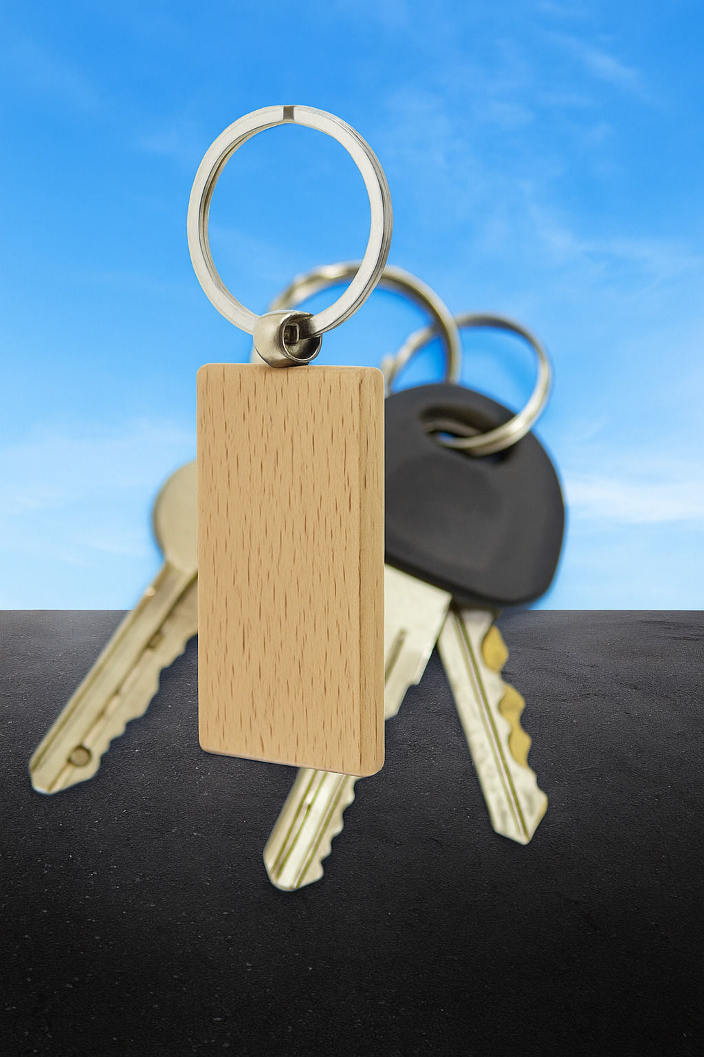 Porte-clés en Bois Rectangulaire Personnalisable
