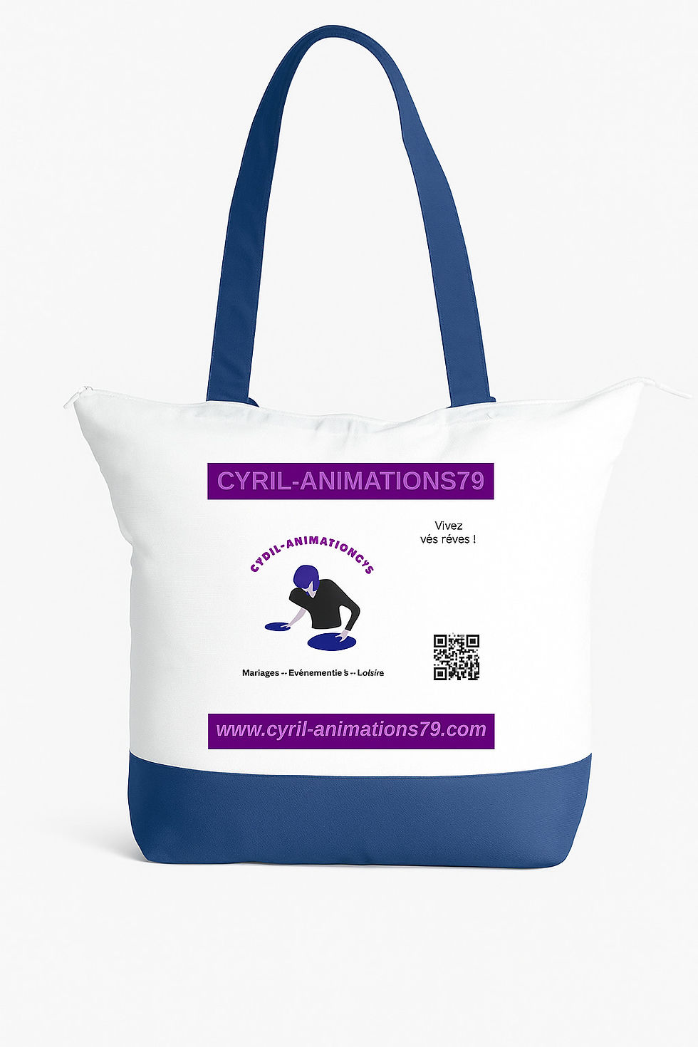 Miniature : Tote bag coton à zip bleu/noir