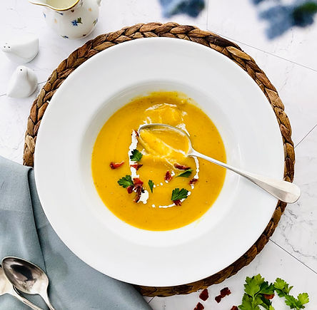 Butternut Squash and Potato Soup with Bacon Bits