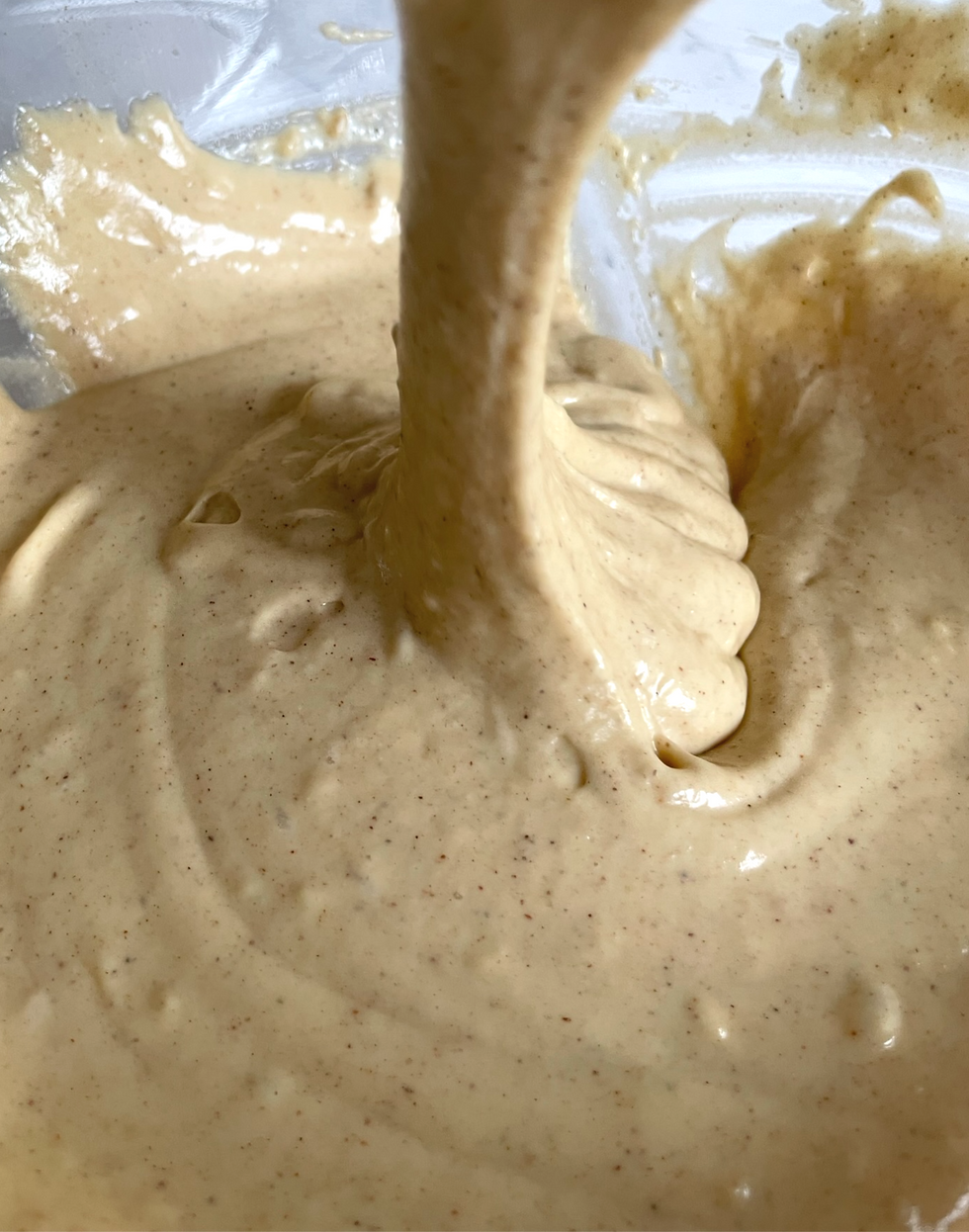 A close-up of waffle batter