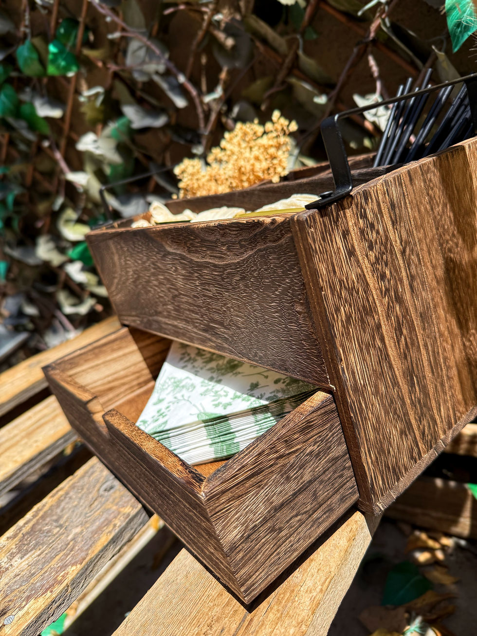 Thumbnail: Wooden Serving + Utensil Crate With Drawer + Handles
