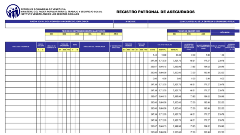Forma 13-12 (Formato en Excel) Registro Patronal de Asegurados