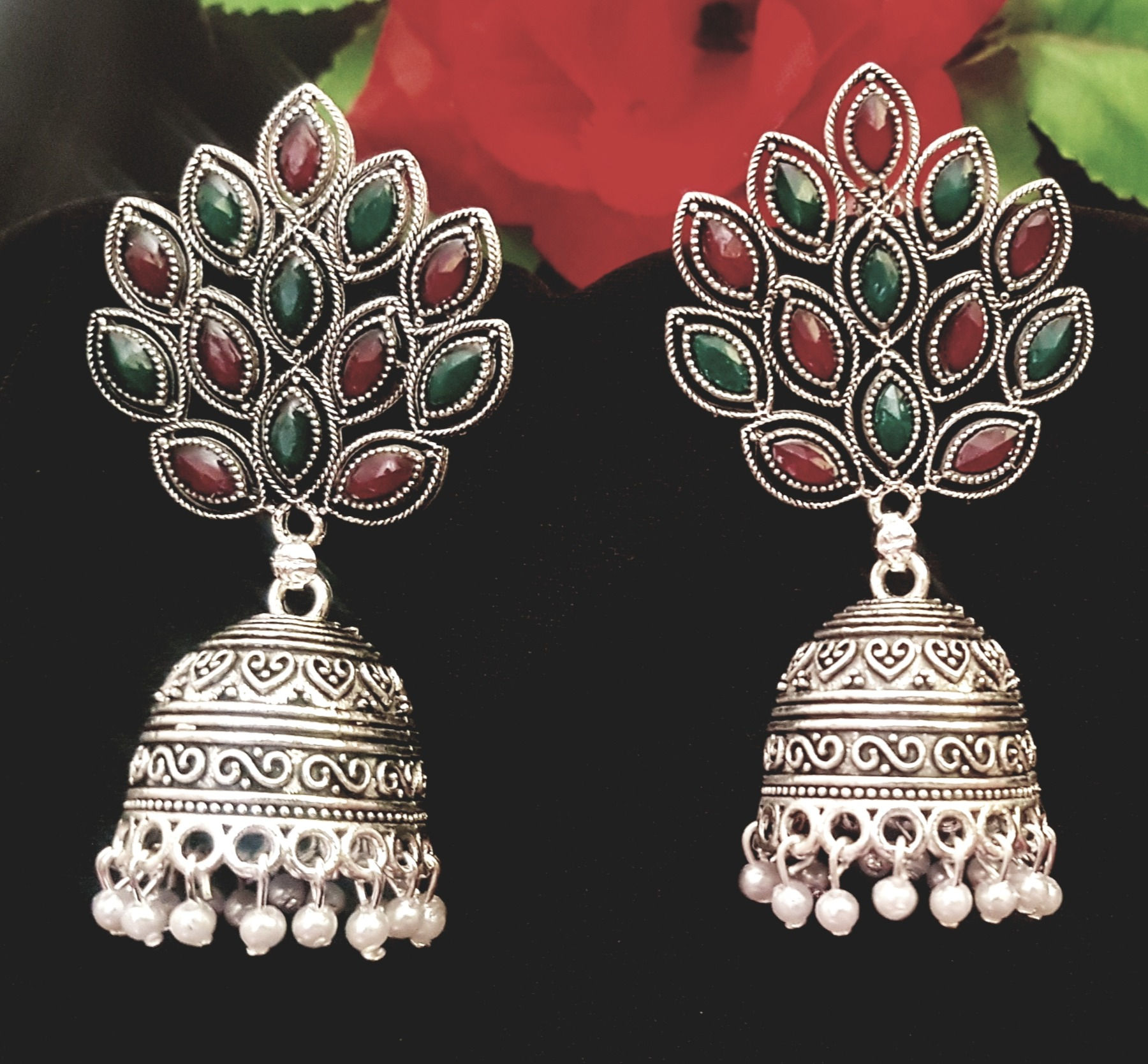 Multicolored Antique Peacock Oxidized Designer Earrings