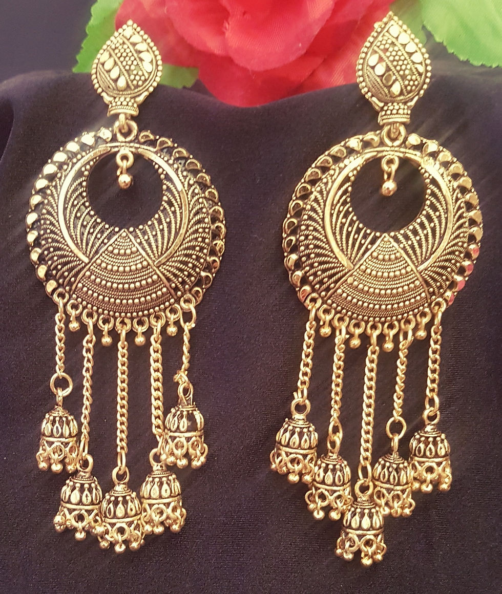 Thumbnail: Traditional Golden Oxidized Antique Earrings