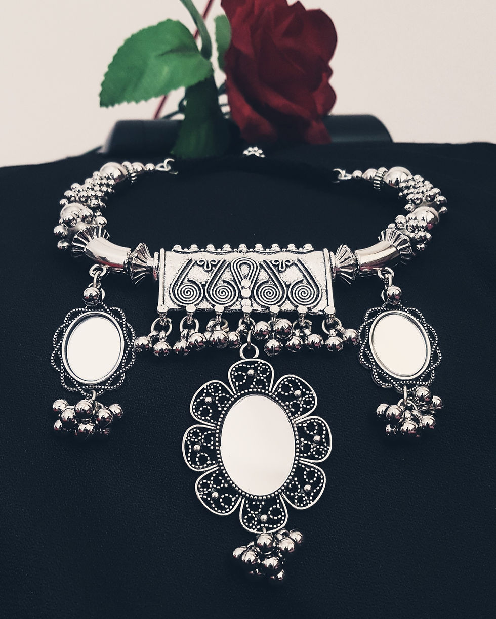 Thumbnail: Silver Oxidized Afghani Traditional Necklace Set
