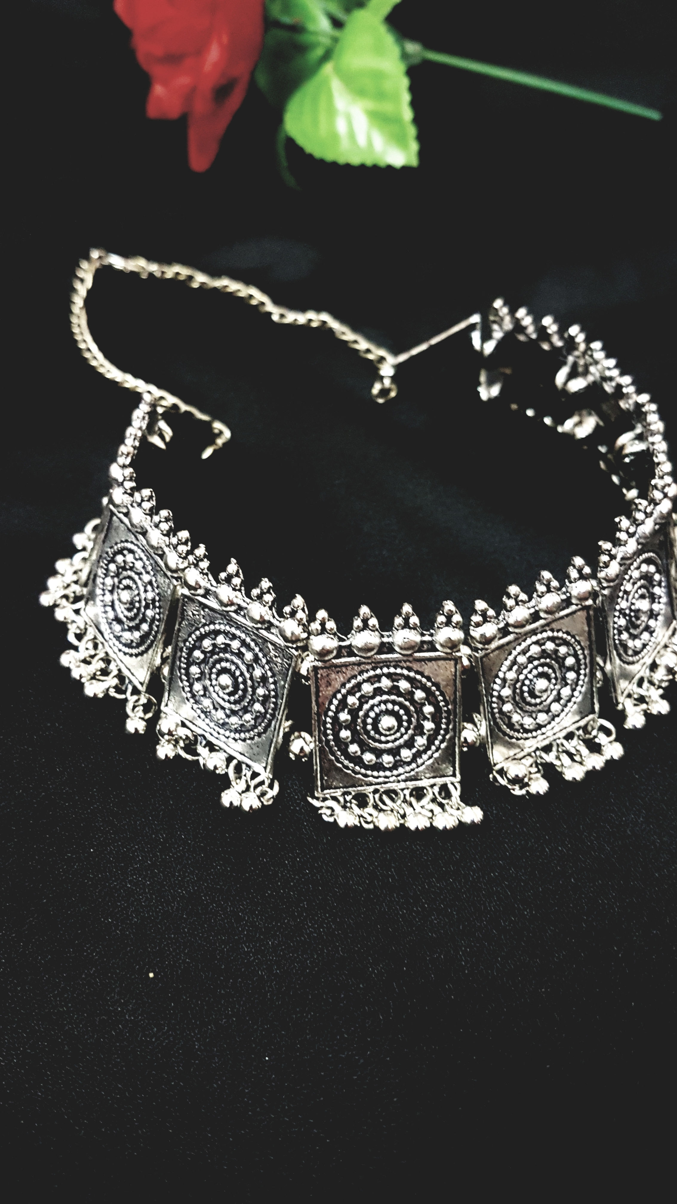 Silver Oxidized Afghani Traditional Choker Necklace