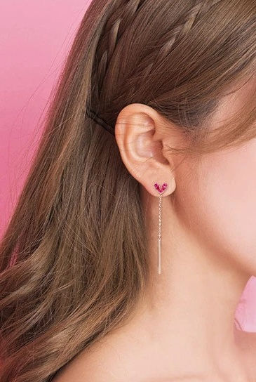 Thumbnail: 925 Sterling Silver Red Heart Tassel Earrings