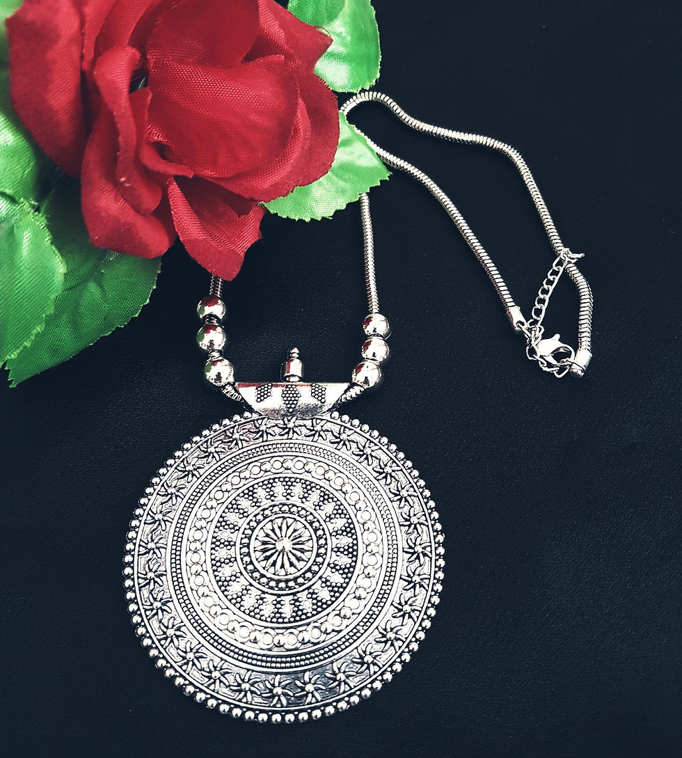 Thumbnail: Silver Oxidized Afghani Pendant Necklace