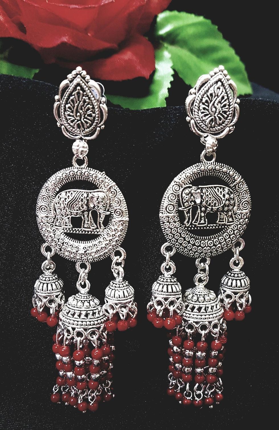Thumbnail: Traditional Silver Oxidized Antique Earrings