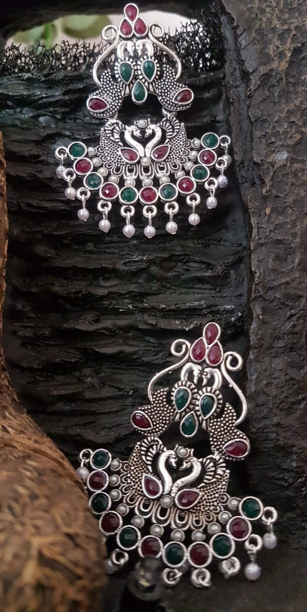 Thumbnail: Antique Peacock Oxidized Designer Earrings