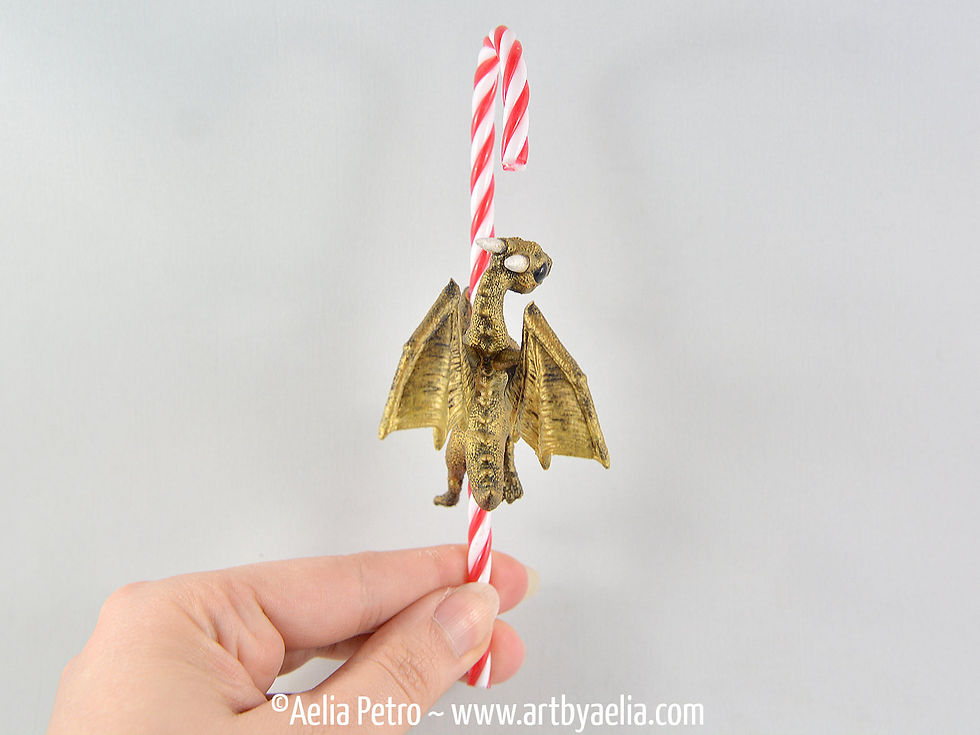 Thumbnail: Candy Cane Dragon Ornament - Antique Gold Dragon - IN STOCK and Ready to Ship