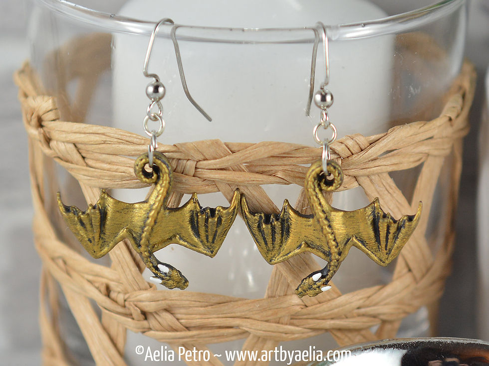 Thumbnail: Antique Gold Hanging Dragon Earrings - IN STOCK and Ready to Ship