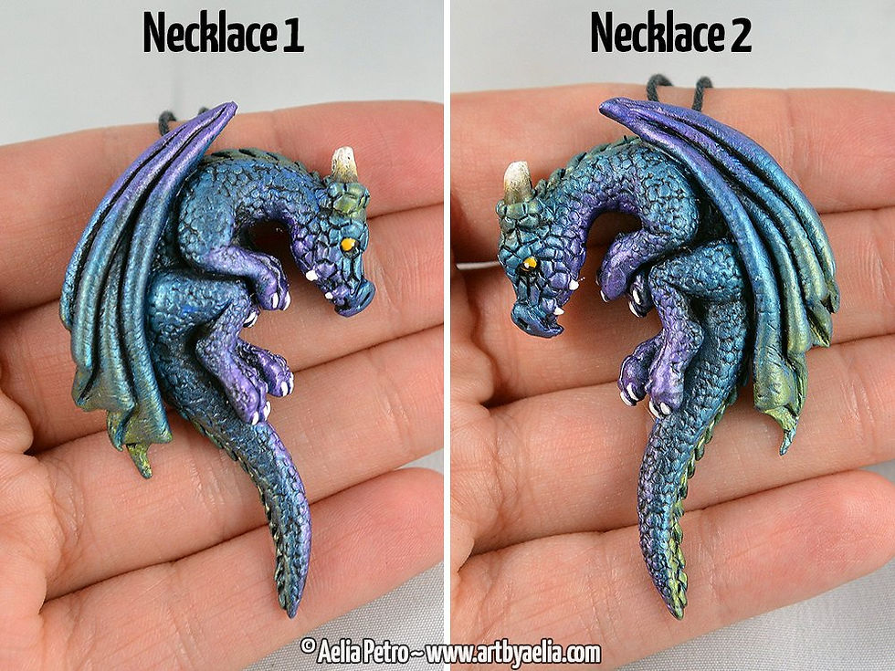 Thumbnail: Set of Dragon Heart Friendship Necklaces - 2 Aurora Borealis Dragons - IN STOCK