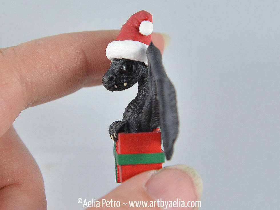 Thumbnail: Santa Hat Dragon Necklace - Black Dragon - IN STOCK and Ready to Ship
