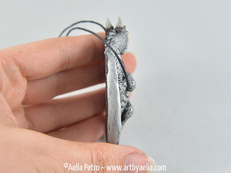 Thumbnail: Hang in there Baby Dragon Necklace - Antique Silver - PRE-ORDER