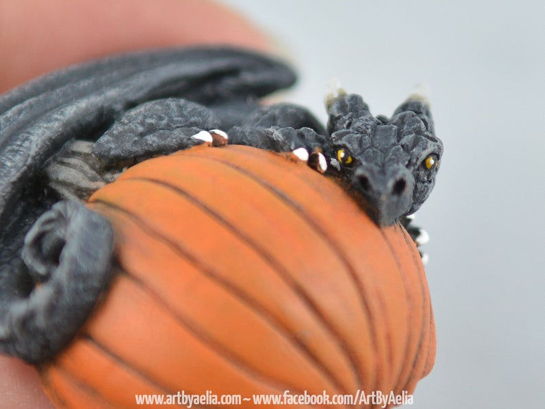 Thumbnail: Black Pumpkin Dragon Necklace - IN STOCK