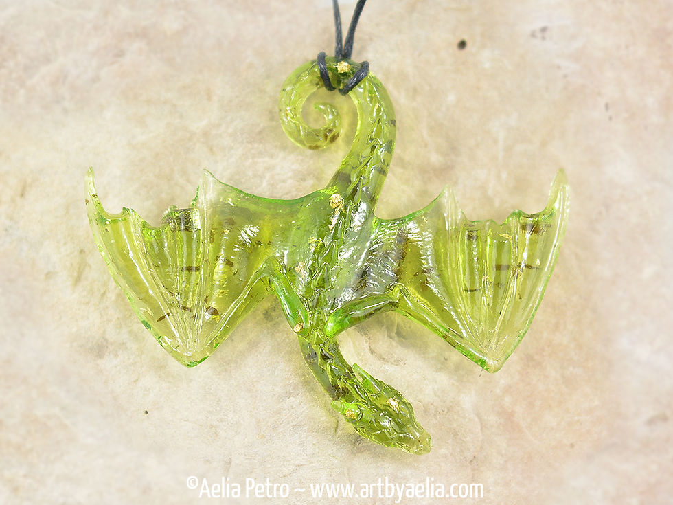Faux Green Amber Hanging Dragon Necklace - In Stock and Ready to Ship