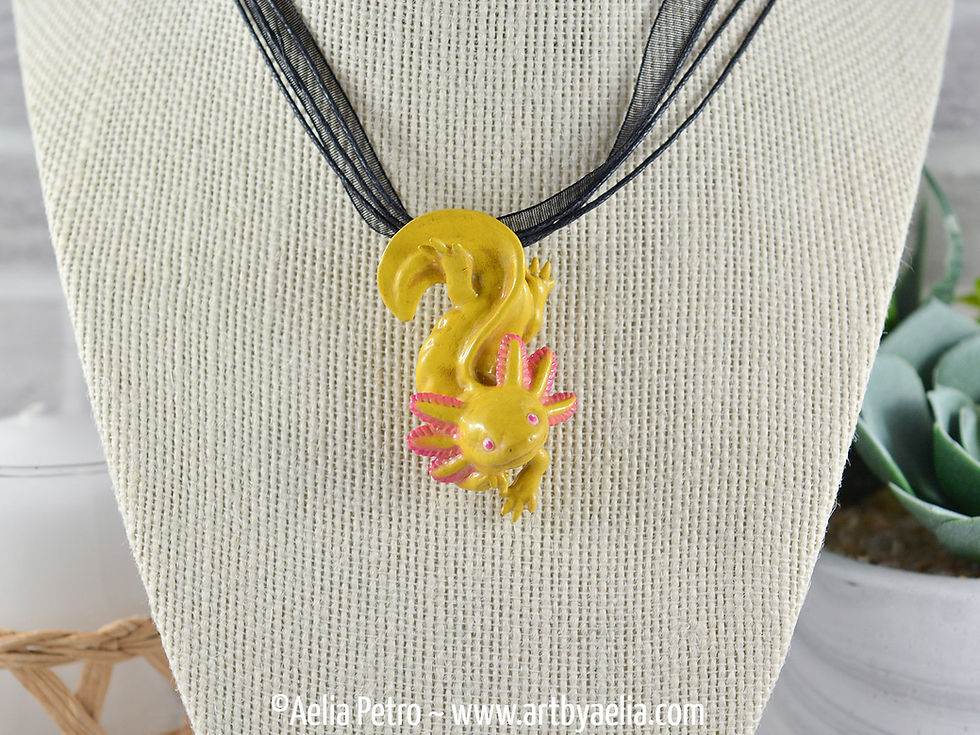 Thumbnail: Golden Axolotl Necklace - Yellow and Pink Axolotl - IN STOCK and Ready to Ship