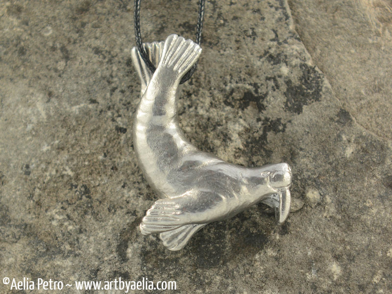 Pewter Diving Walrus Necklace