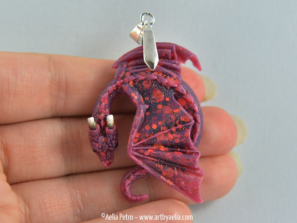 Thumbnail: Resting Brimstone Wine Fairy Dragon Necklace