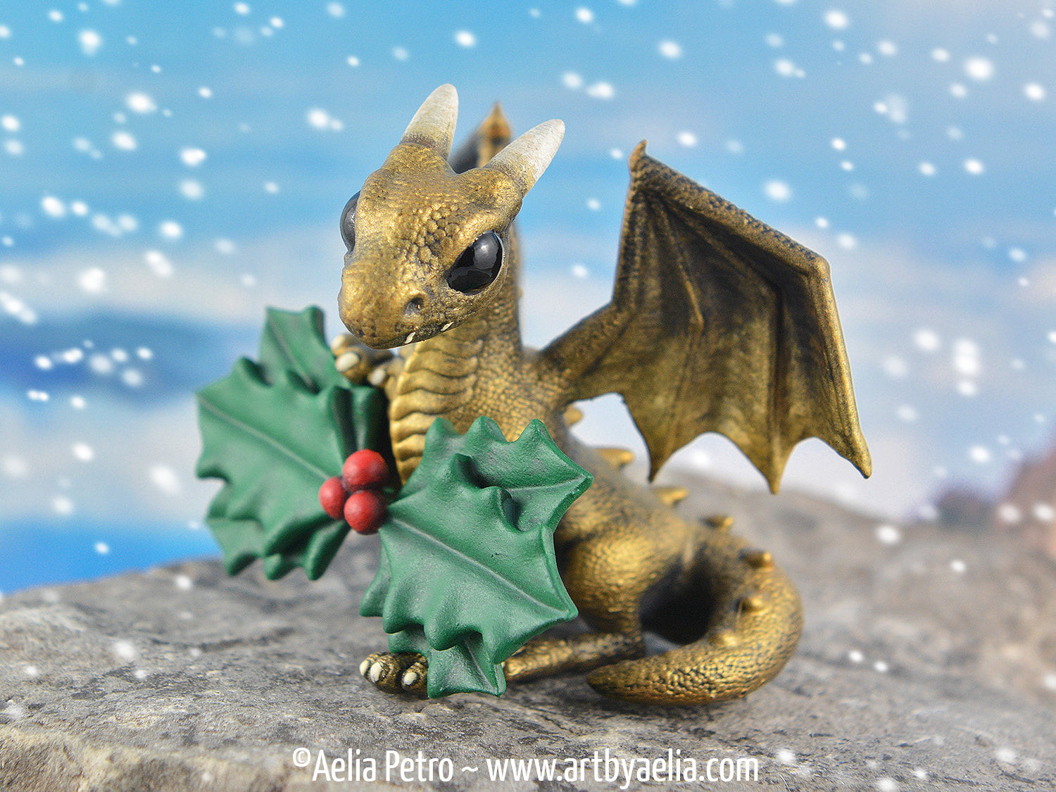 Antique Gold Holly Dragon - IN STOCK and Ready to Ship
